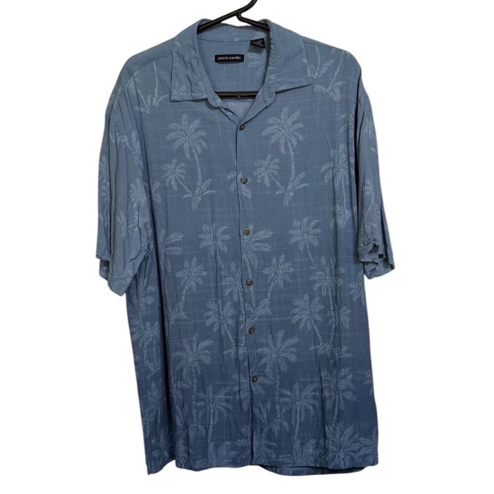 Pierre Cardin XL Hawaiian Ombré Blue Palm Tree Short Sleeve Shirt Men's 1X